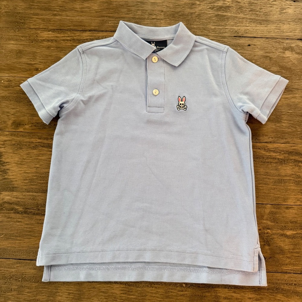 Psycho Bunny Kids Light Blue Short Sleeve Pique Polo Shirt Size XS 5/6 Logo